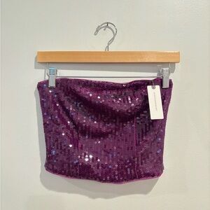 Anthropologie Purple Sequin Crop Top